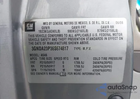 2006 Chevrolet Hhr Lt z USA, uszkodzony, nr VIN 3GNDA23P36S674817